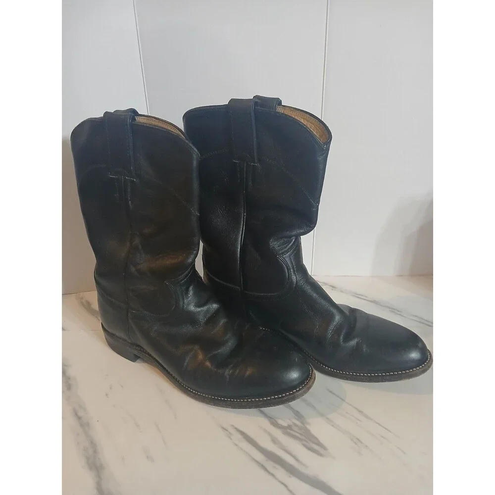Justin 3703L  Cora Women's Classic Ropers Leather Cowboy Boots Black Size 7C